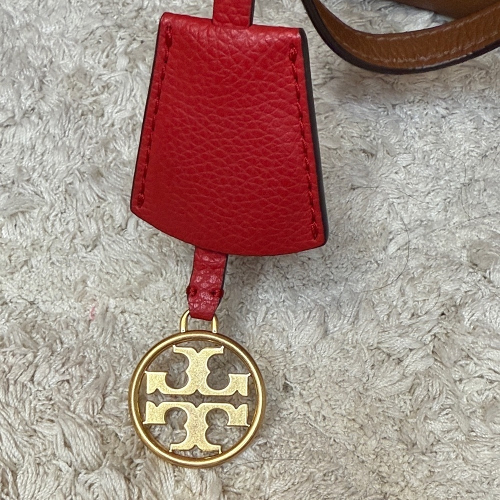 Tory Burch Perry Triple Compartment Tan Leather Tote with Red Accent - Picture 12 of 16